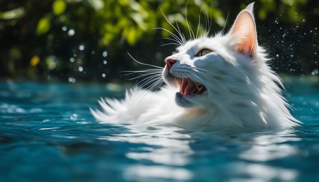 Turkish Van cat enjoying water